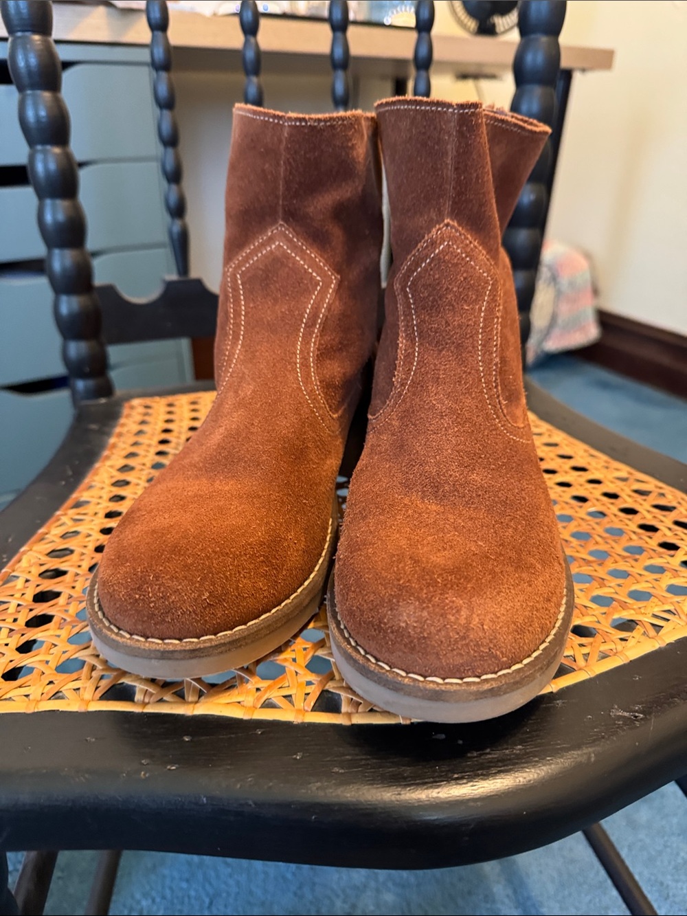 Classic Suede Ankle Booties in Chestnut Brown